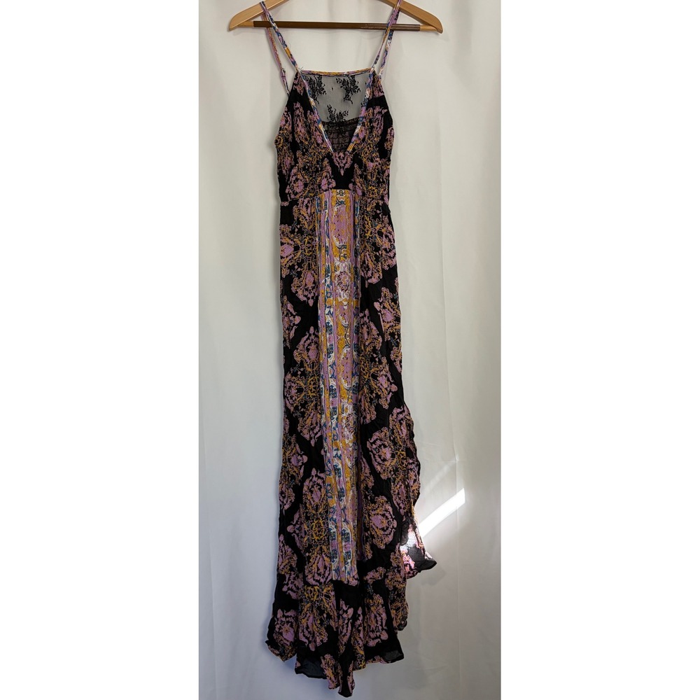 Free People Boho Floral Lace Inset Maxi Dress Festival Hippie Small Whimsigoth